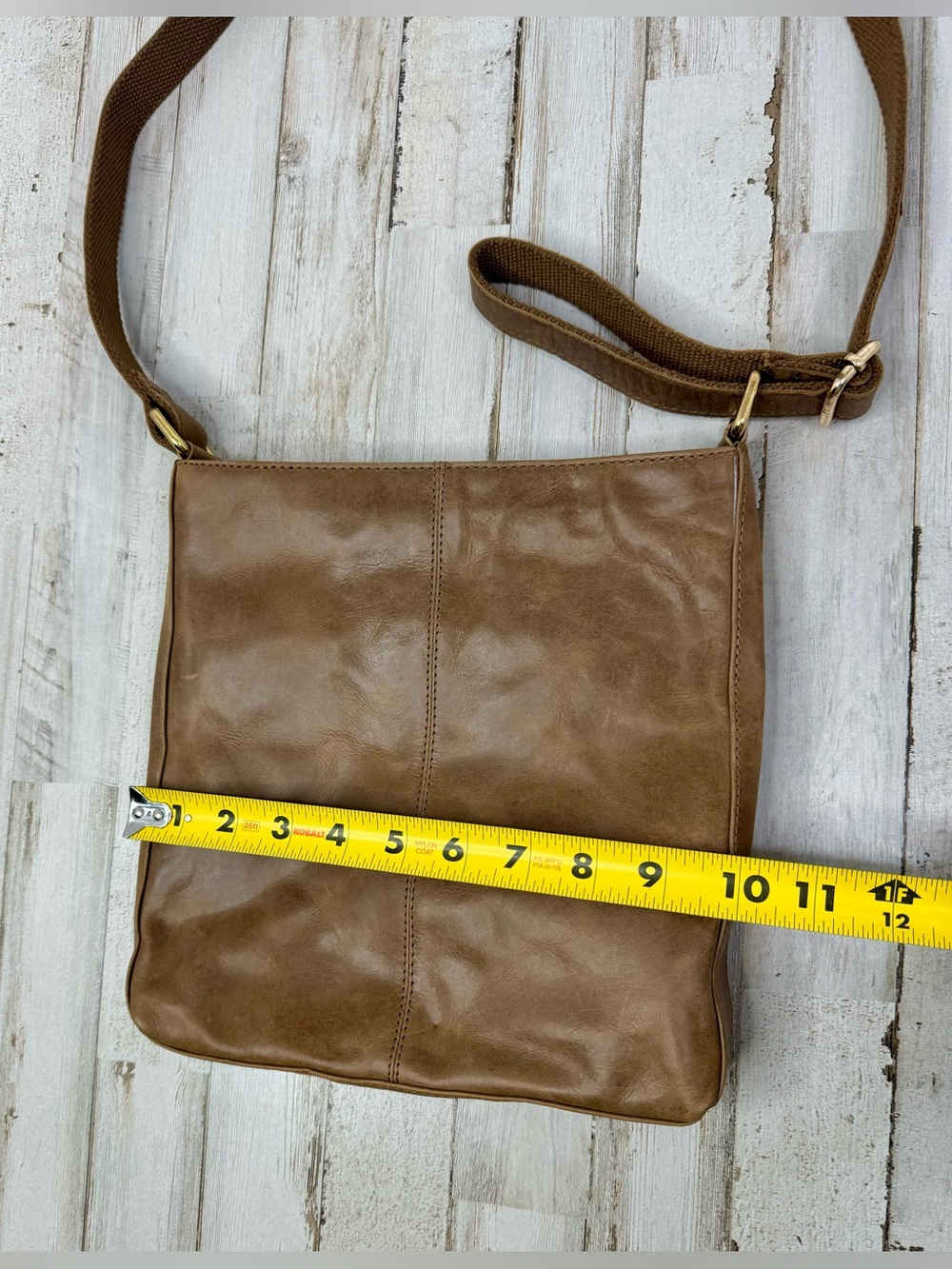 Estalon Brown Genuine Leather Crossbody Messenger Bag Zip Top Adjustable Strap - Picture 10 of 10